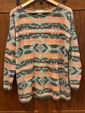 Denim & Supply Ralph Lauren XL  Orange Gray Olive Green Crewneck Sweater